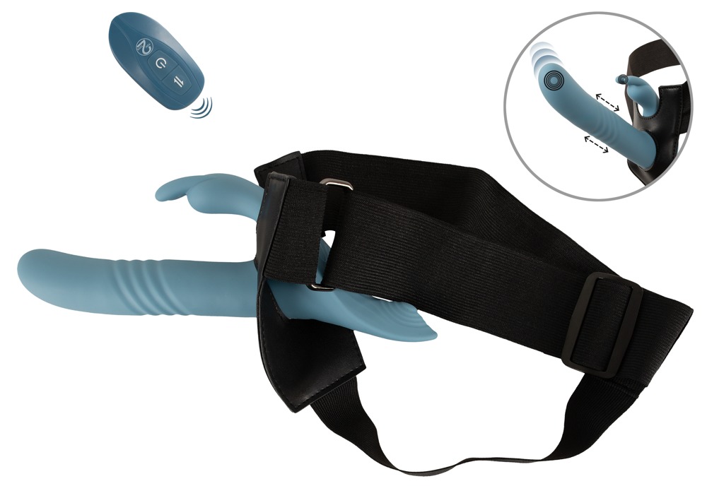 Strap-On rabbit a spinta su e giu con stimolatore vagina